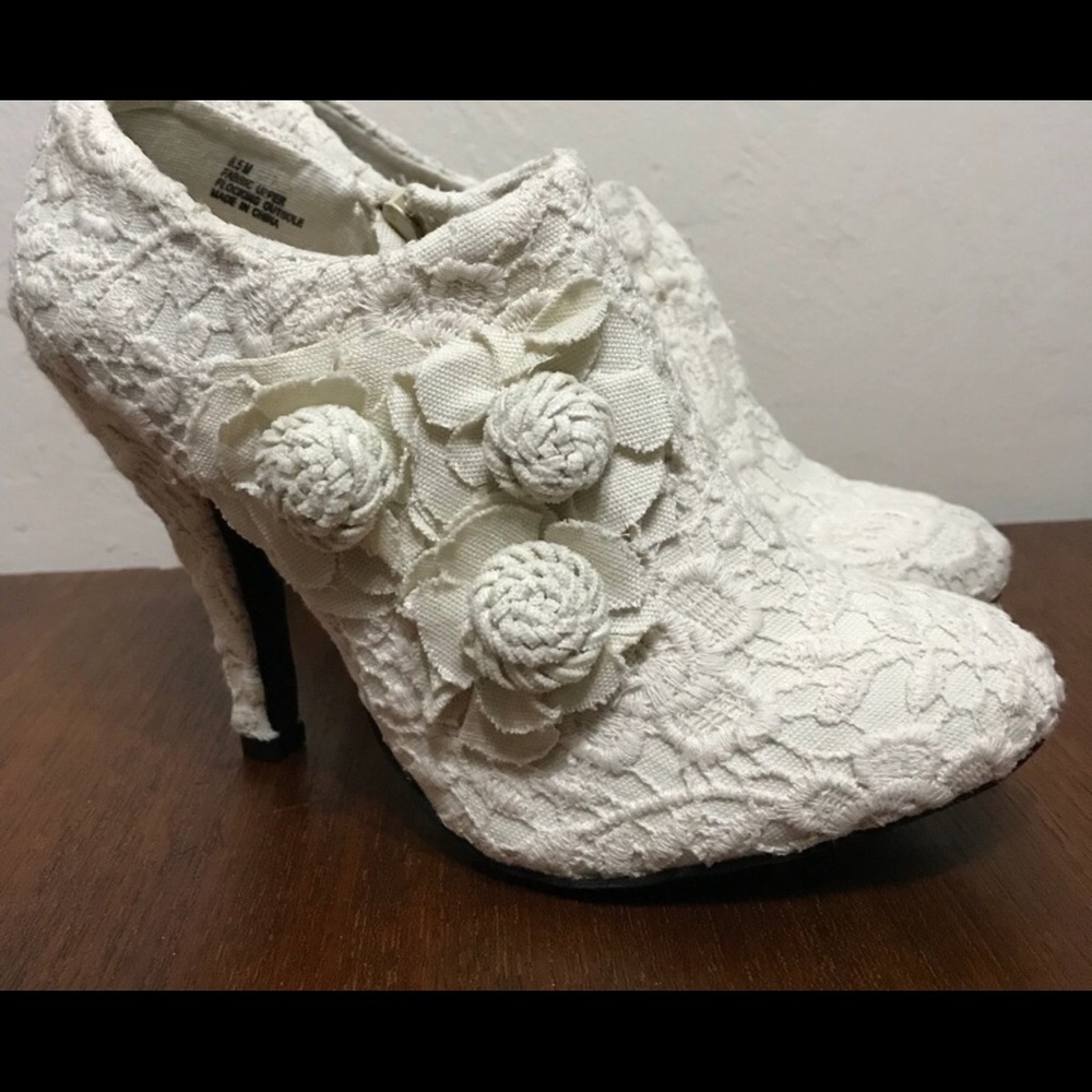 Ivory lace booties